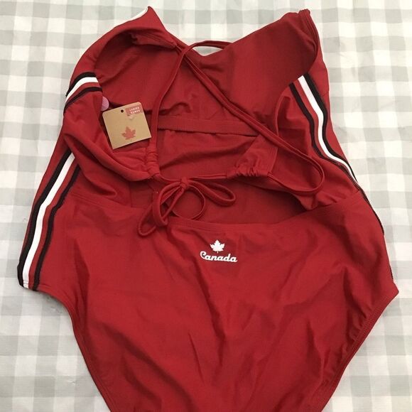 Swimsuit Canada one piece sport swimming suit red one piece bathing Canada large - Picture 9 of 15